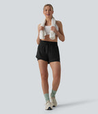 Short running 2-en-1 taille haute avec cordon de serrage et poches
