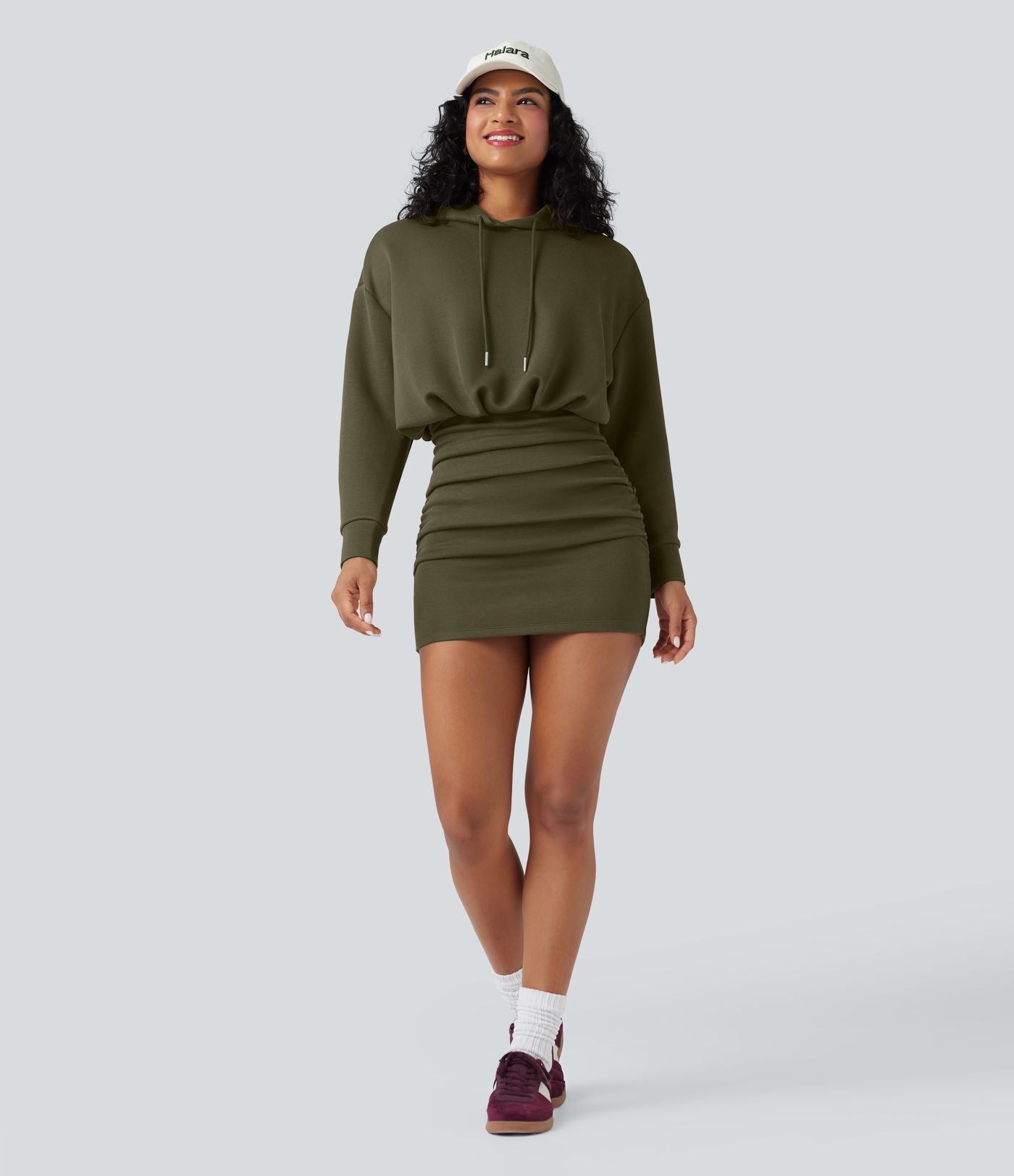 Robe décontractée SpacerTek™ mini à manches longues, effet froncé avec capuche