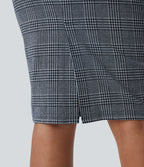Jupe crayon de travail à taille haute, fente et motif pied-de-poule et carreaux