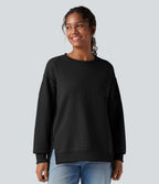 Sweat-shirt gaufré col rond ourlet fendu manches longues