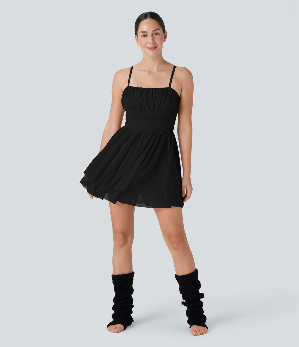 Robe active slip de danse mini 2-en-1 avec superposition en mesh froncée à volants et poche-Easy Peasy