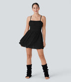 Robe active slip de danse mini 2-en-1 avec superposition en mesh froncée à volants et poche-Easy Peasy