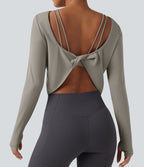 Top de sport yoga SoftlyZero™ QuickDry 2-en-1 dos nu torsadé manches longues avec trous pouces