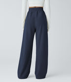 Pantalon velours côtelé de jogging décontracté à taille haute avec poches latérales
