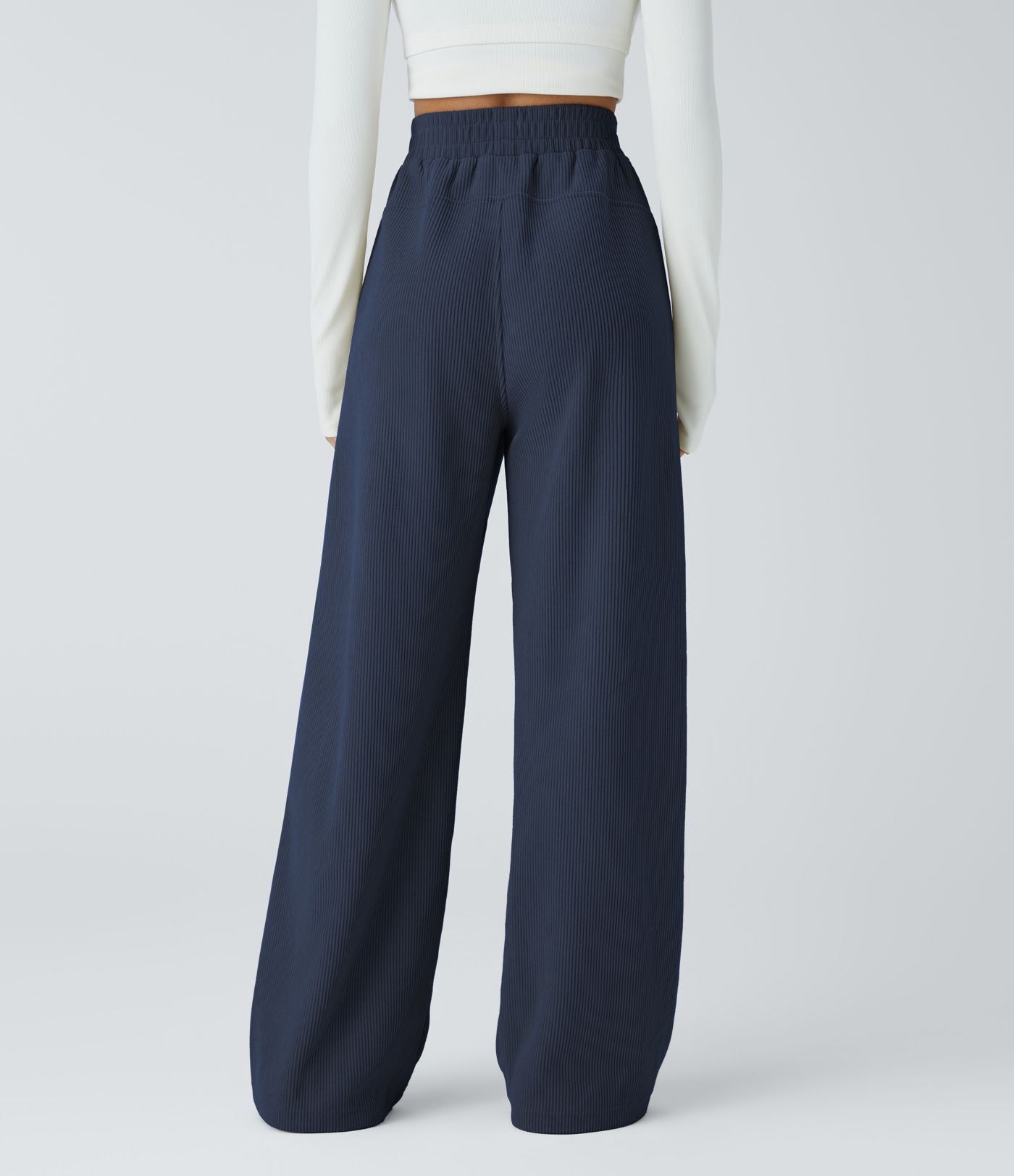Pantalon velours côtelé de jogging décontracté à taille haute avec poches latérales