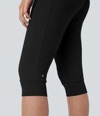 Pantalon corsaire jogging de yoga Softlyzero™ moelleux, taille haute à cordon avec poches latérales