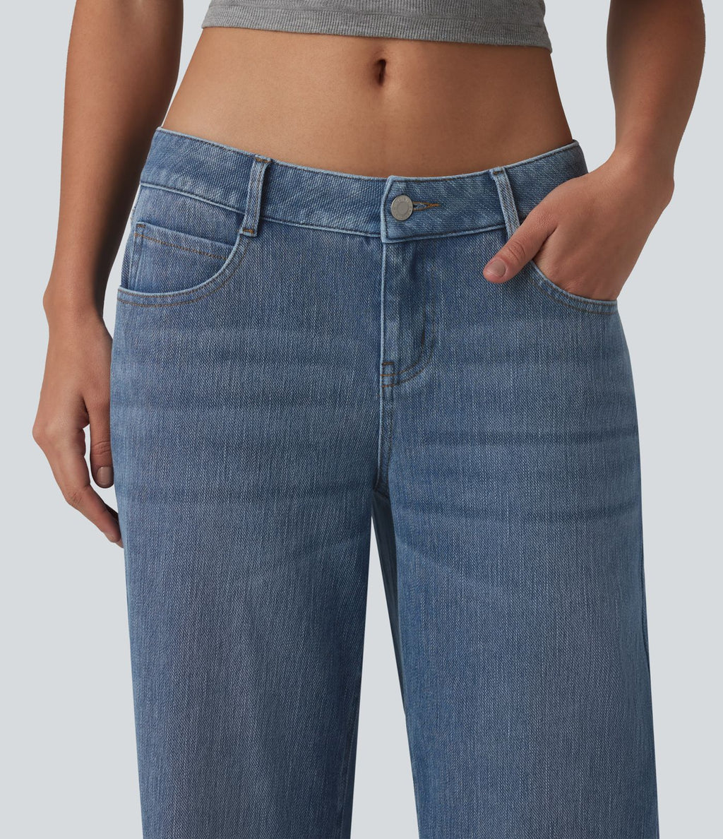 Jean coupe droite décontracté Halara Flex™ taille basse, délavé, avec poches