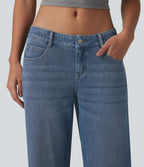 Jean coupe droite décontracté Halara Flex™ taille basse, délavé, avec poches