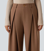 Pantalon tailleur large, taille haute, à poches
