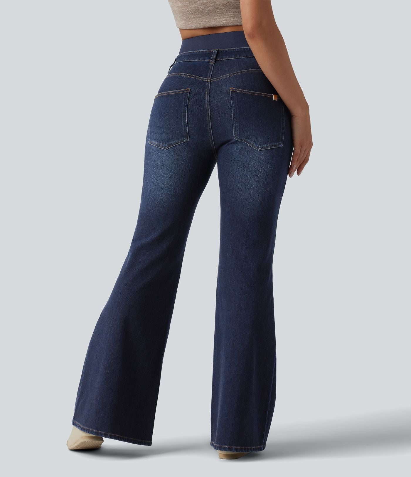 Jean évasé décontracté Halara Flex™ double ceinture gainant taille haute avec poches