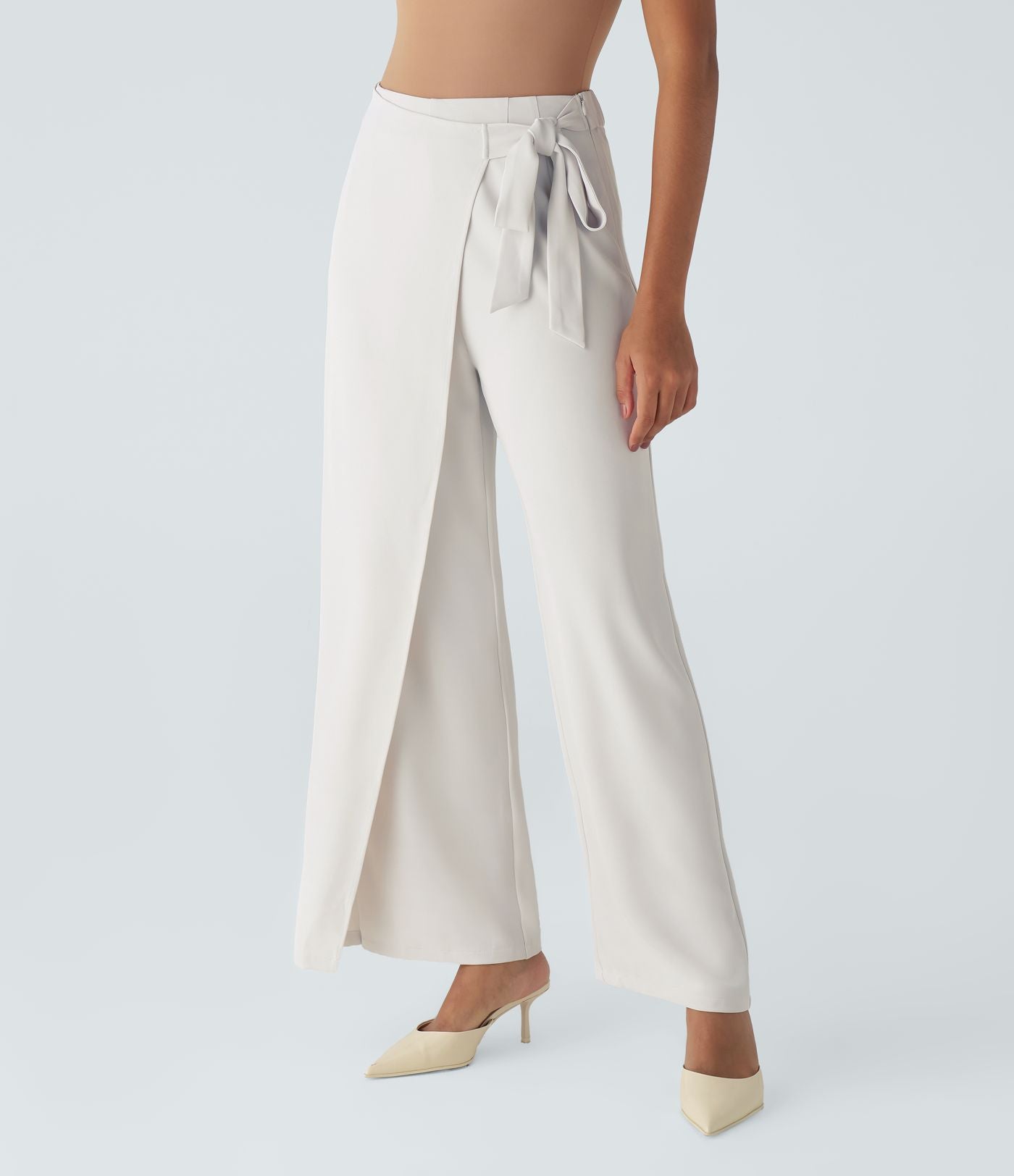 Pantalon Tailleur Large Fluide Taille Haute Fermeture Éclair Invisible
