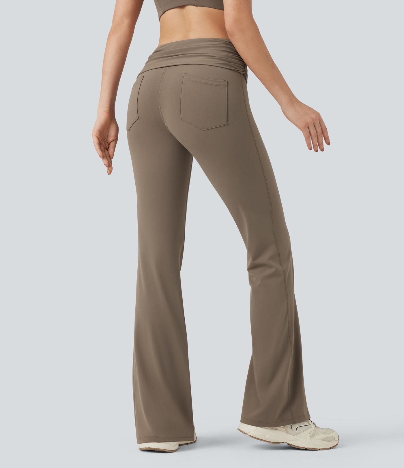 Pantalon de danse à coupe bootcut gainant taille mi-haute repliable avec fronces et poches Halara UltraSculpt™