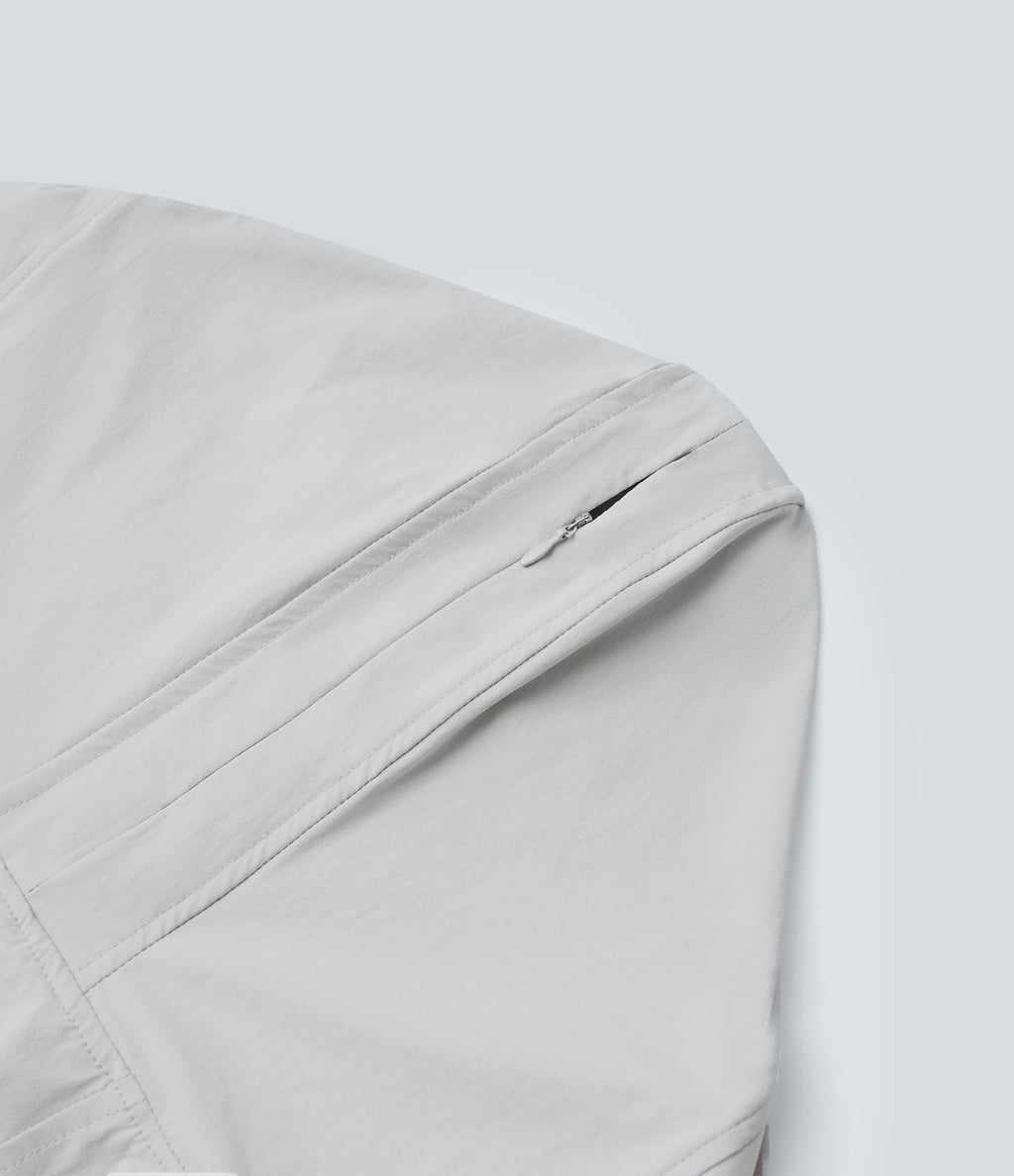 Veste de randonnée à capuche, manches longues, passants pouces et zip avec poches - UPF40+