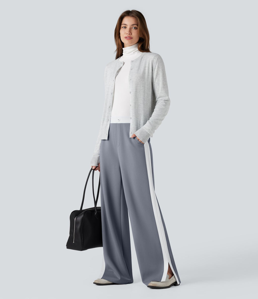 Pantalon de travail coupe droite taille moyenne color block avec fente avec poches
