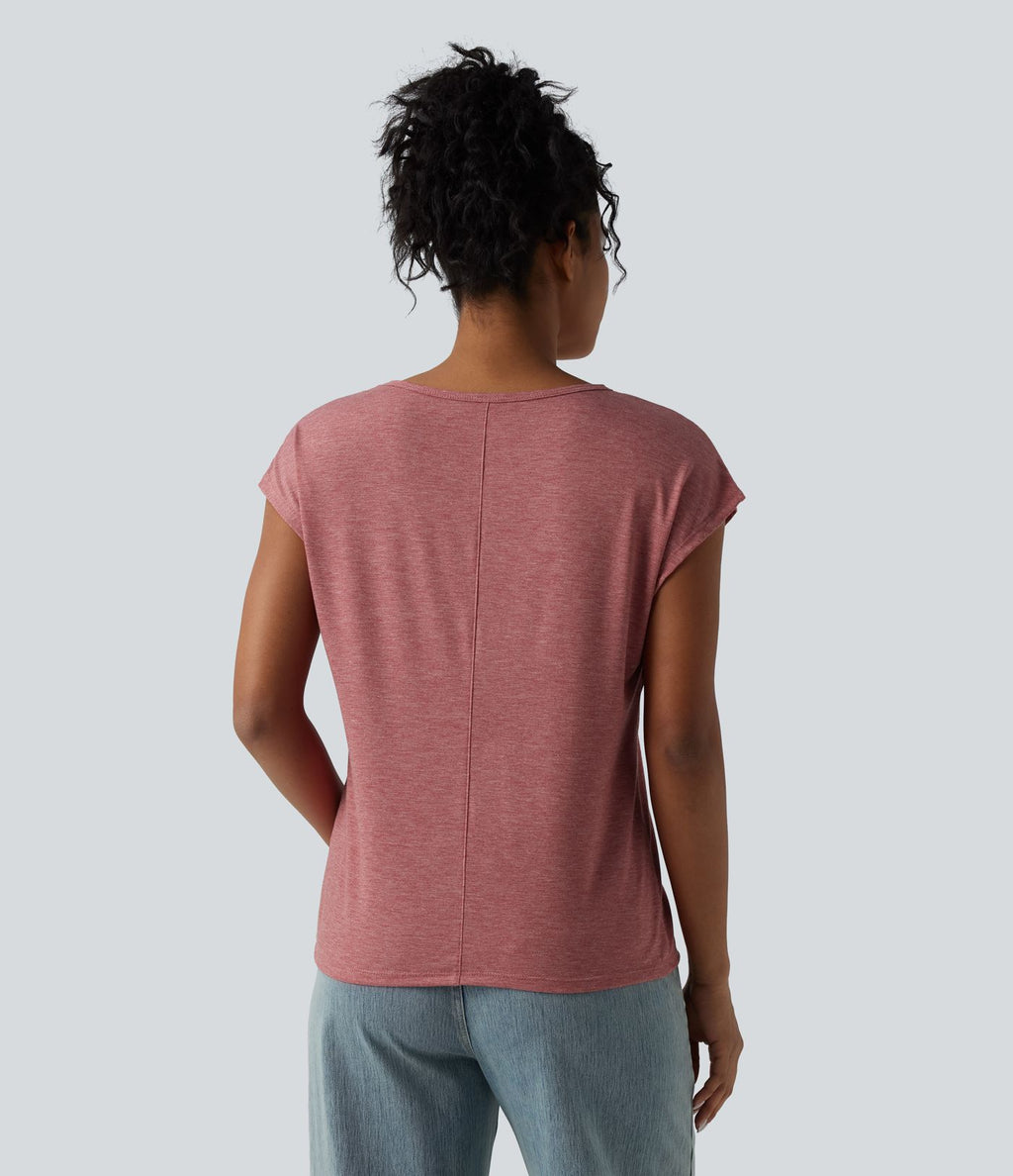 T-shirt décontracté chiné ample à manches courtes et col V