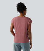 T-shirt décontracté chiné ample à manches courtes et col V