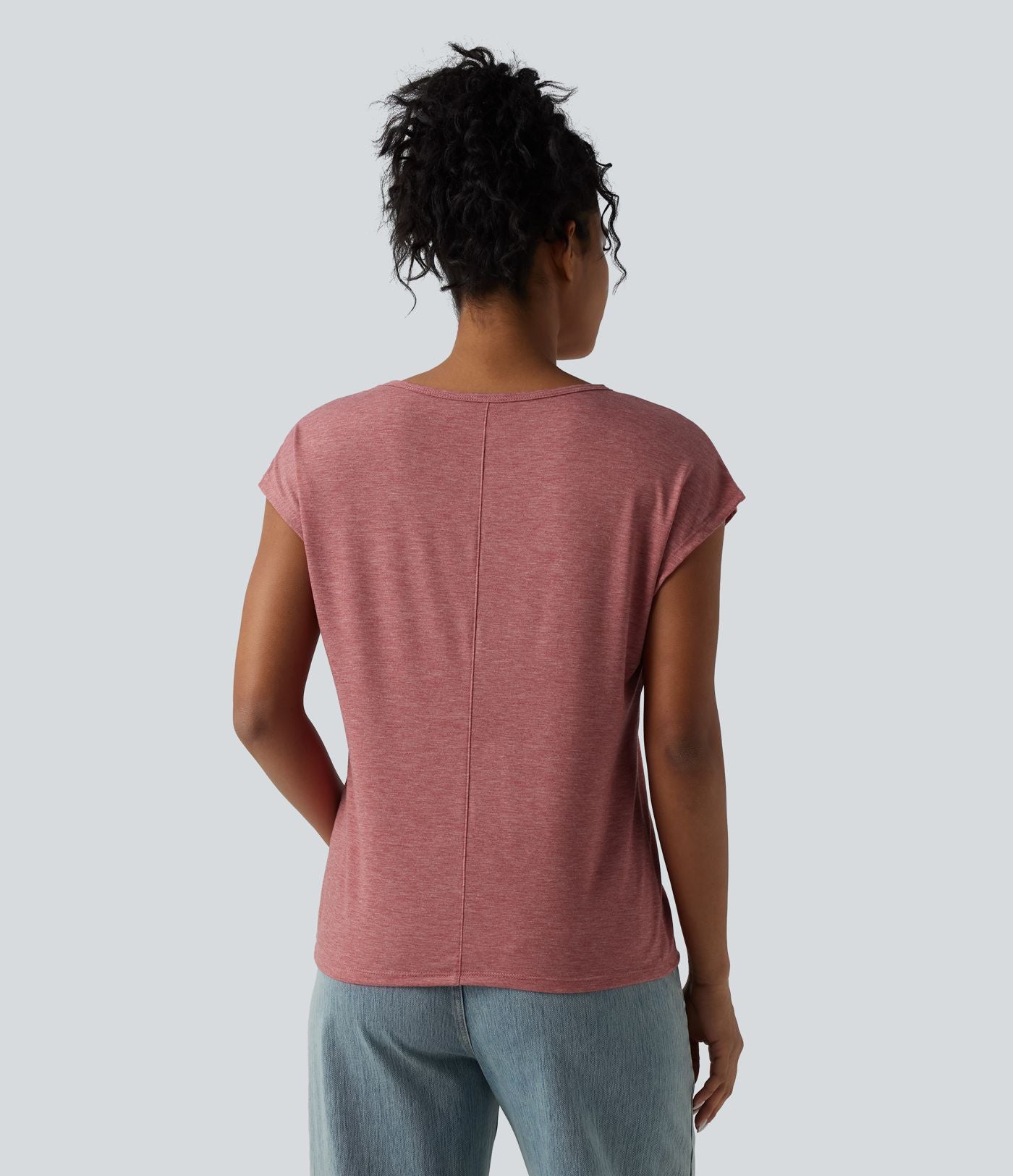 T-shirt décontracté chiné ample à manches courtes et col V