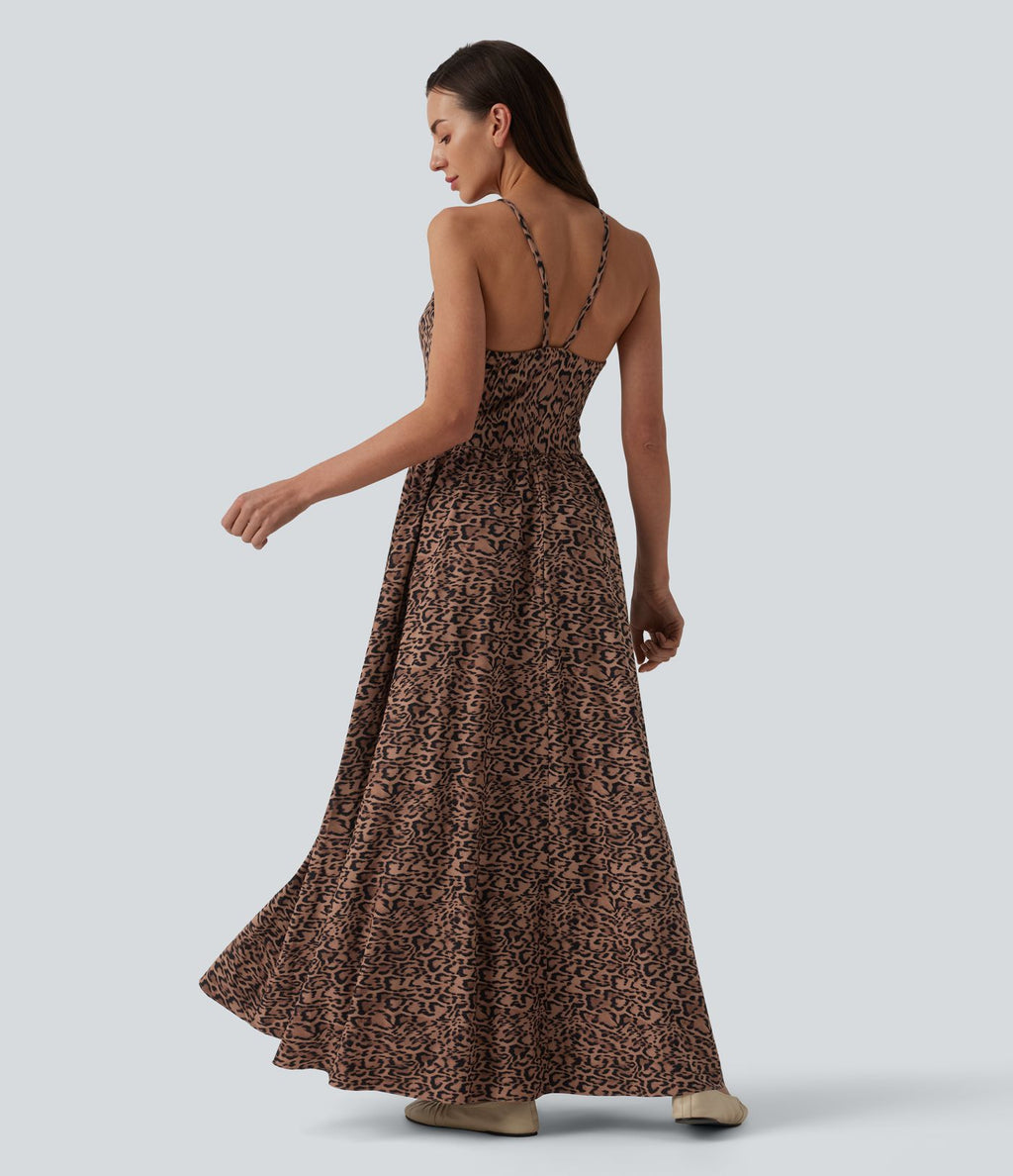 Robe longue fluide décontractée à bretelles avec poches