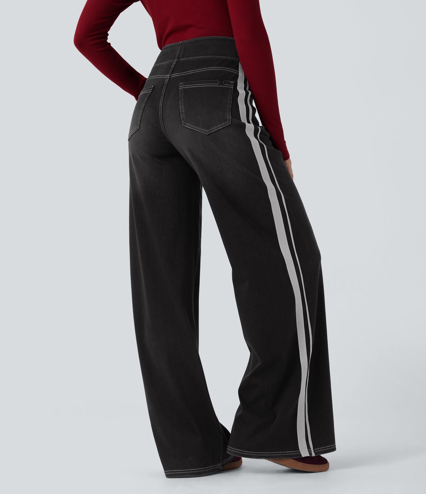 Halara Flex™ Jean large fluide délavé taille haute à rayures avec poches