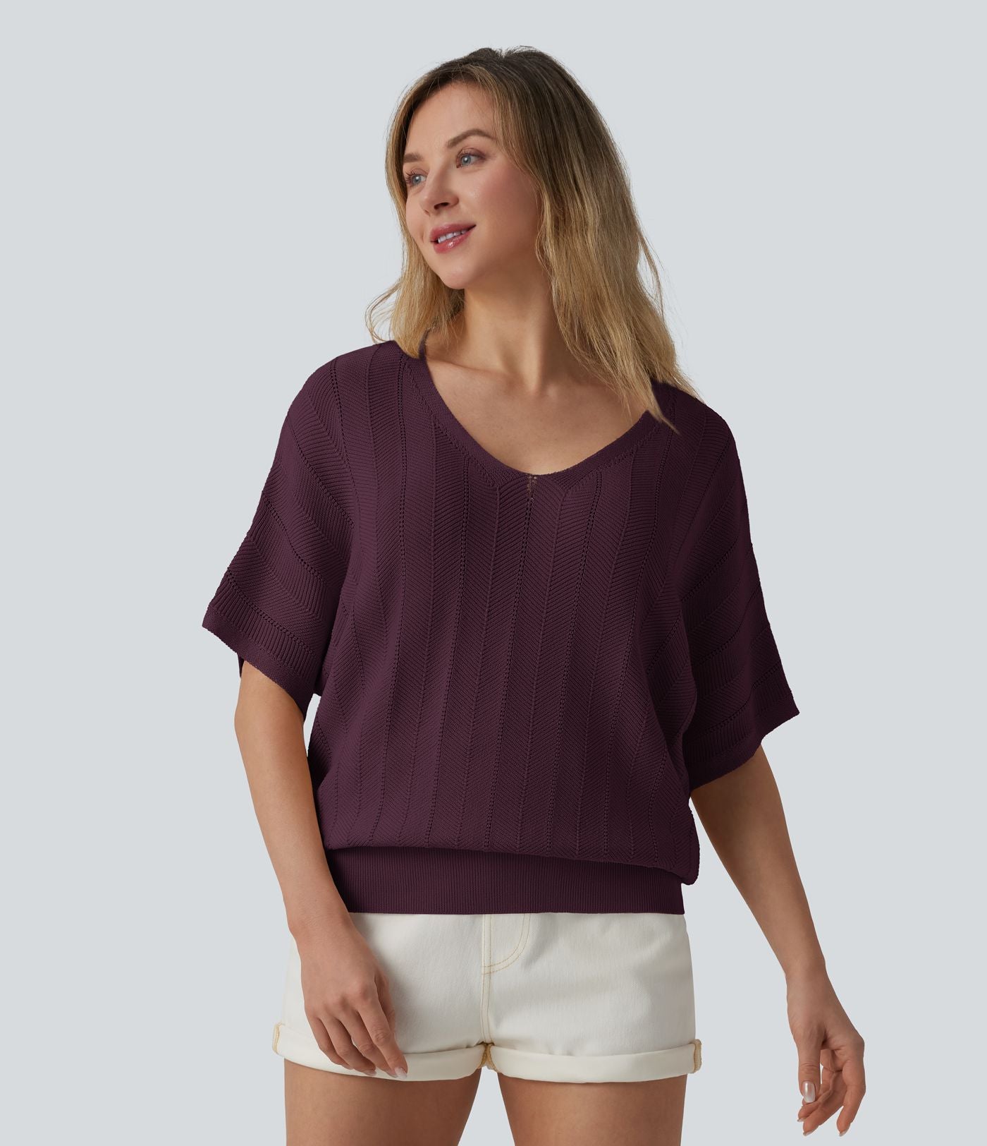 Pull décontracté col V manches courtes