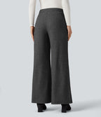 Pantalon tailleur large chevrons taille haute avec poches