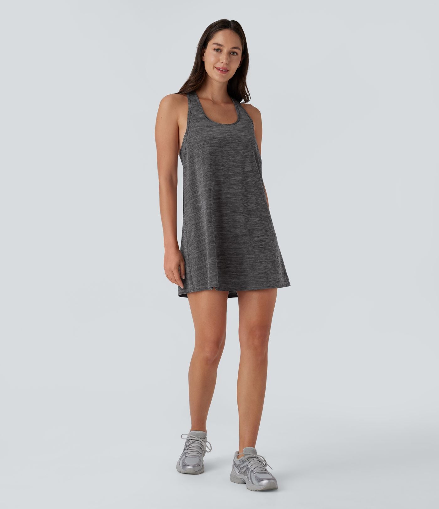 Robe active de yoga mini 2 pièces à encolure en U, dos nu, dos nageur, maille contrastante et poche latérale