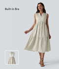 Robe midi rayée sans manches col V avec soutien-gorge intégré