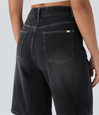 Bermuda en jean délavé Halara Flex™ taille haute à poches multiples