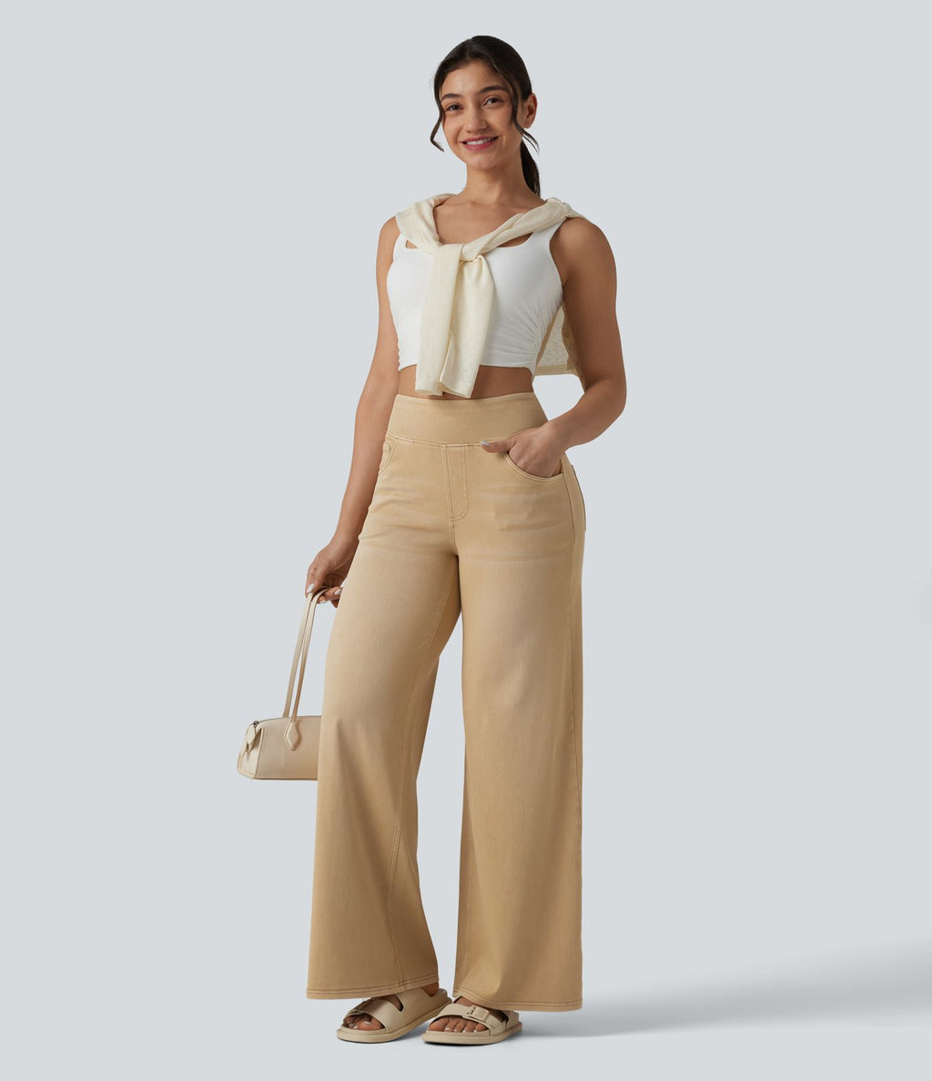 Halara Flex™ Jean large coloré délavé taille haute avec poches