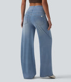 Halara Flex™ Jean large casual baggy taille mi-haute en lyocell drapé effet délavé, avec poches