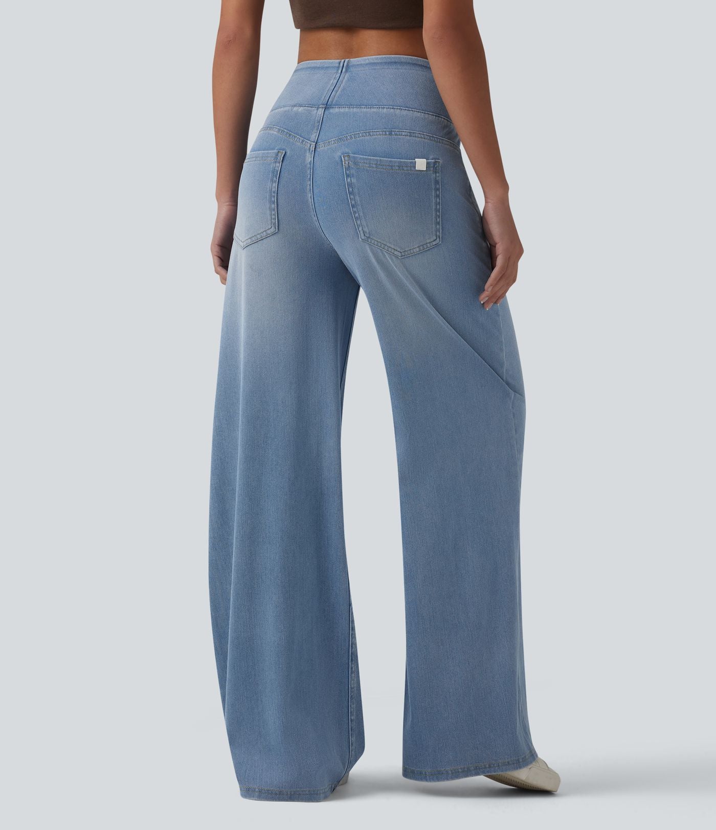 Halara Flex™ Jean large casual baggy taille mi-haute en lyocell drapé effet délavé, avec poches