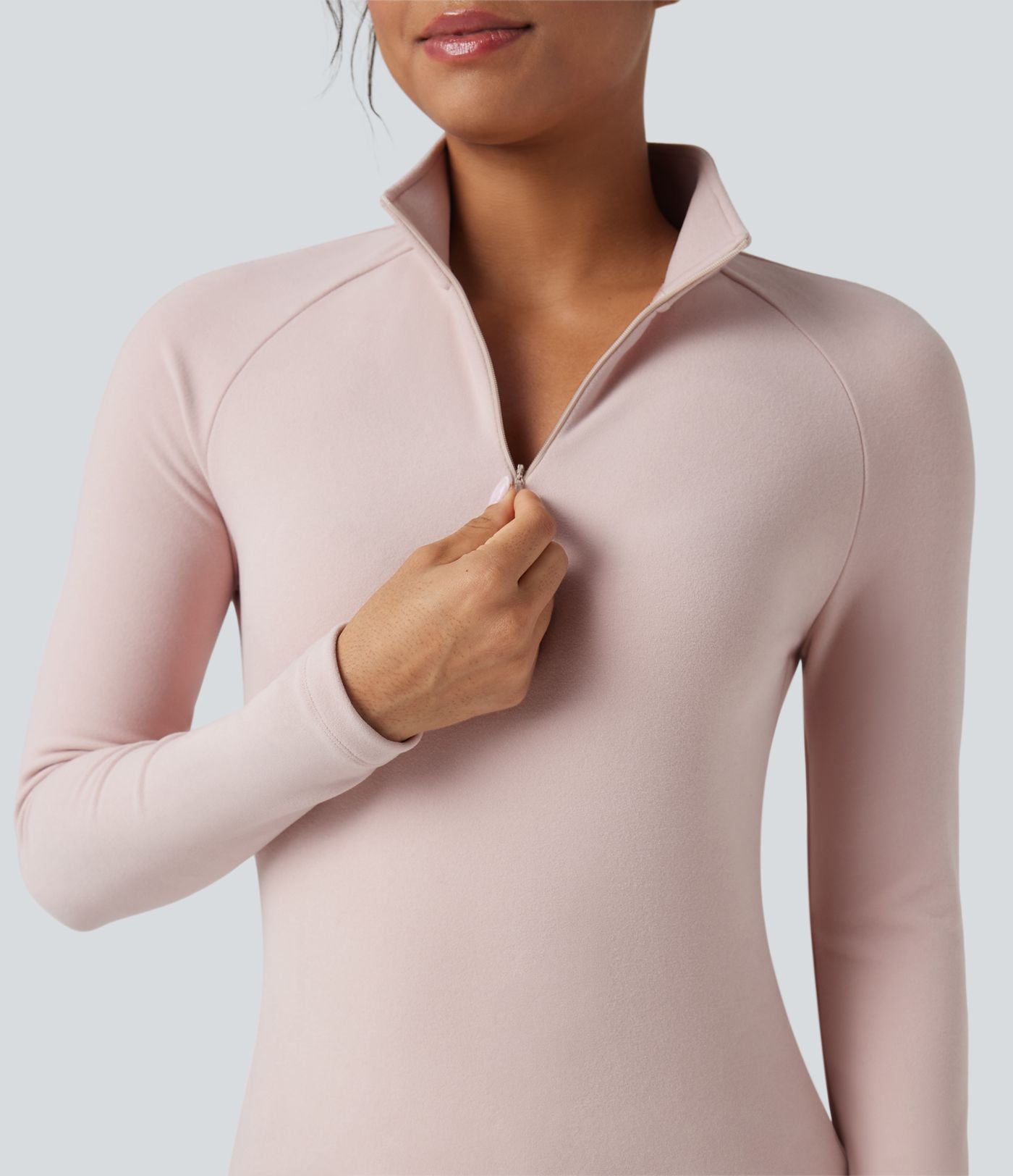 Top casual en molleton zippé mi-hauteur à manches longues