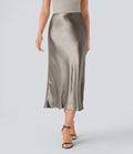 Jupe de midi sirène en satin taille haute avec fermeture éclair invisible