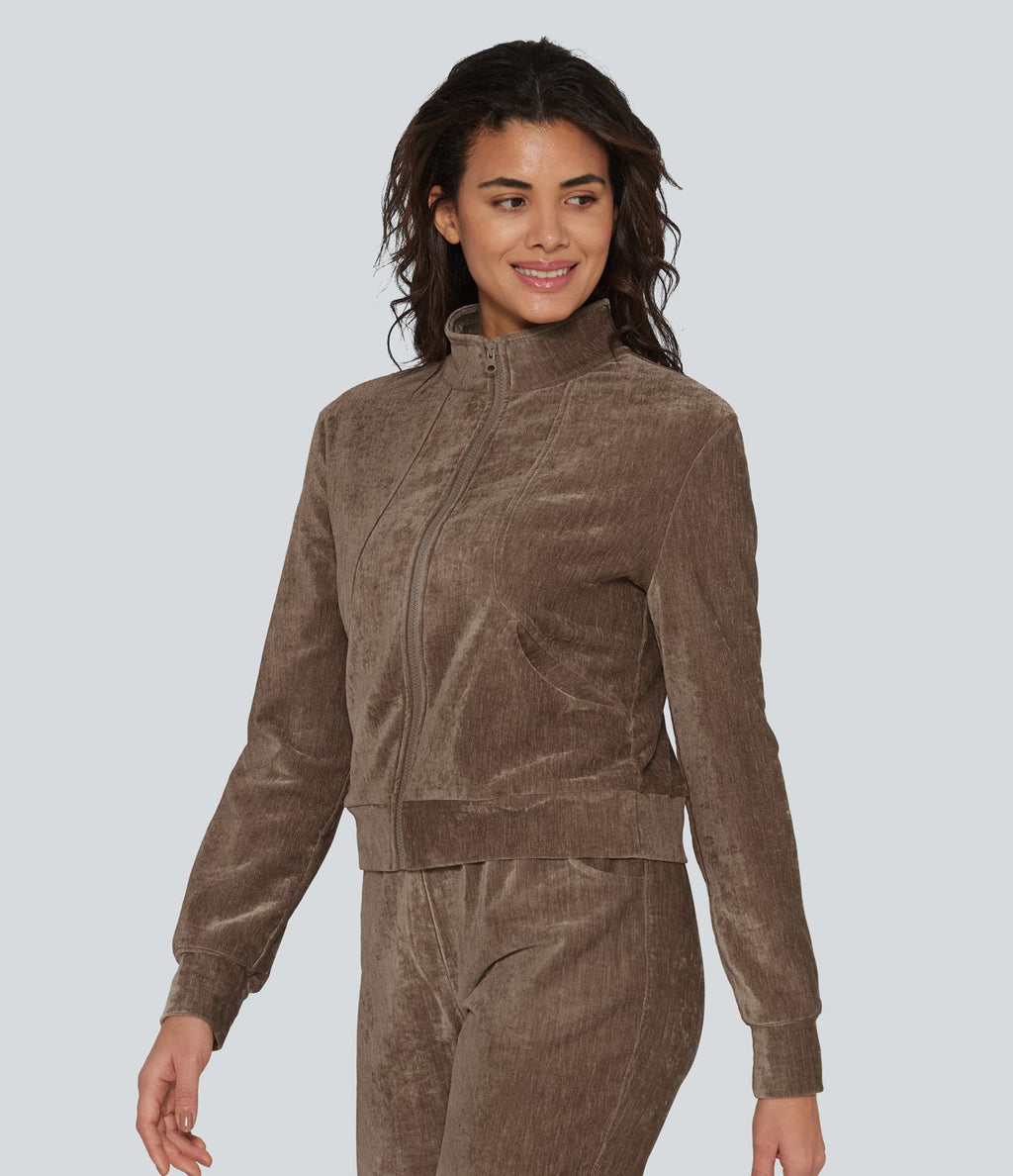 Veste d'intérieur en velours à manches longues avec poches
