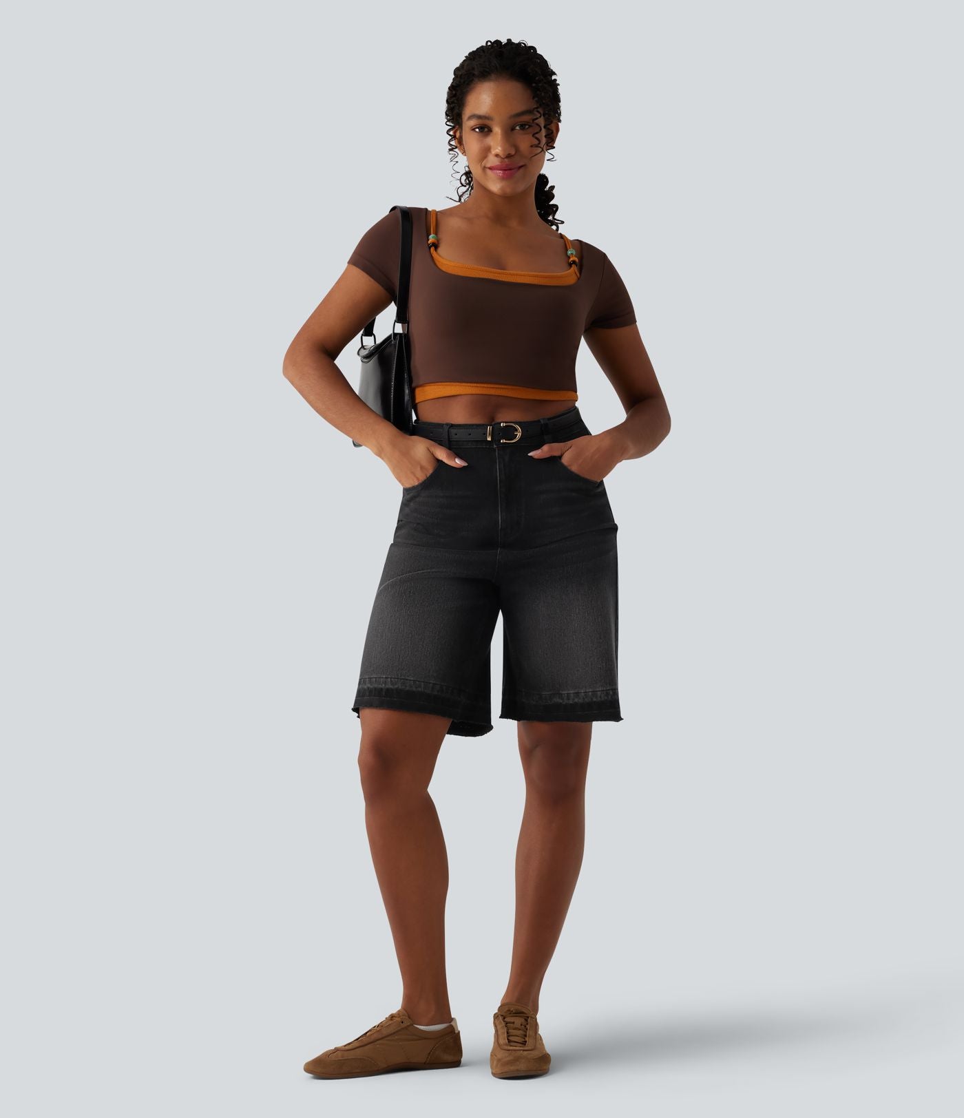 Halara Flex™ Bermuda casual en jean taille haute avec poches