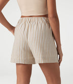 Short casual taille haute à rayures avec poches et aspect lin