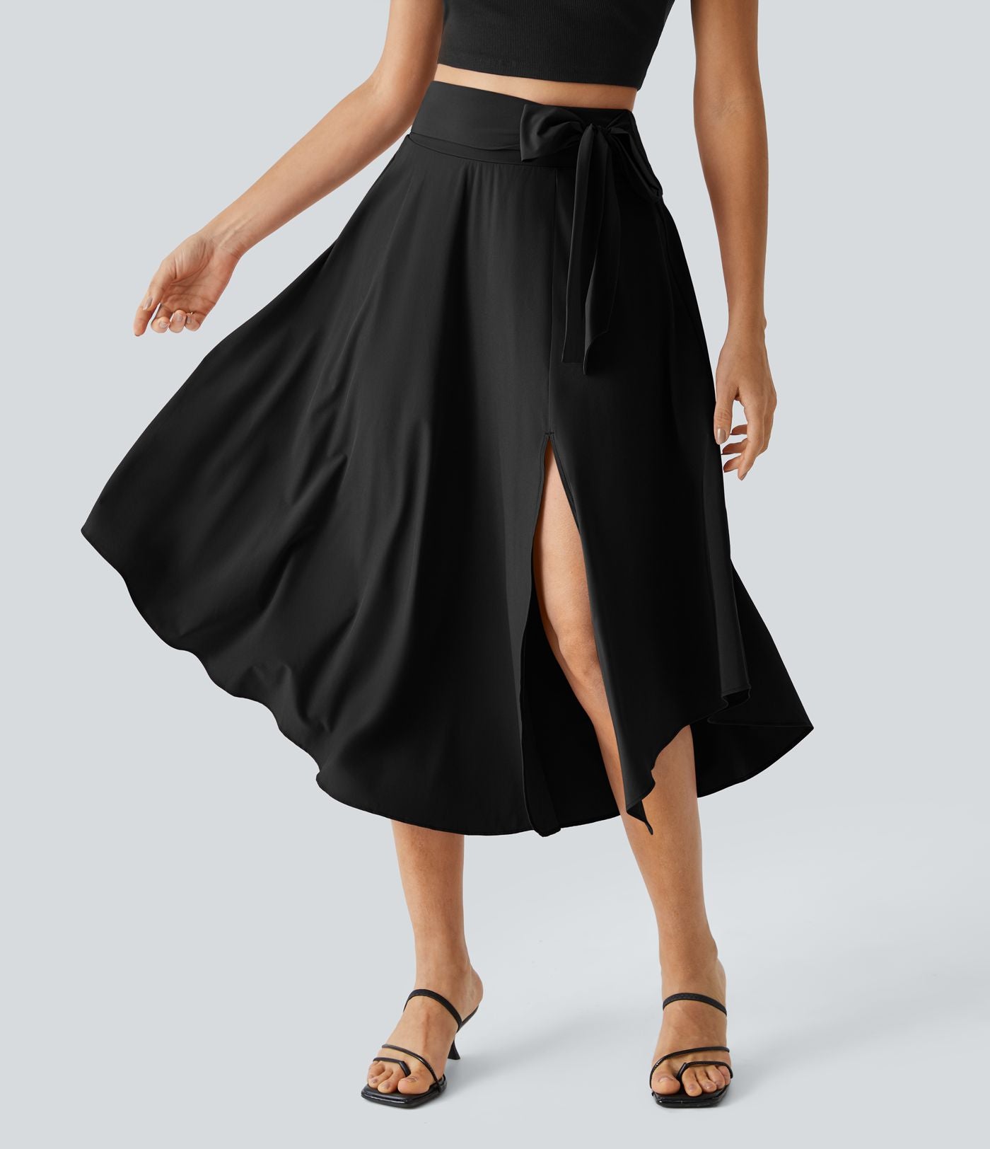 Breezeful™ Jupe Taille Haute Casual Midi Séchage Rapide Fluide Fentes Latérales Nouées 2 en 1