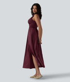 Robe longue fluide col V sans manches