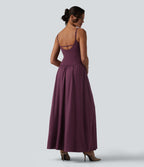 Robe nuisette maxi fluide Breezeful™ à séchage rapide dos nu avec bretelles ajustables, fronces et brassière intégrée - Demoiselle d'honneur et invitée de mariage