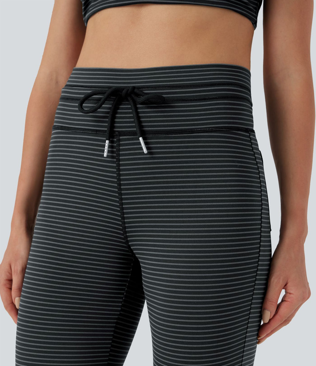 Pantalon de yoga évasé à rayures, taille haute, cordon et poches