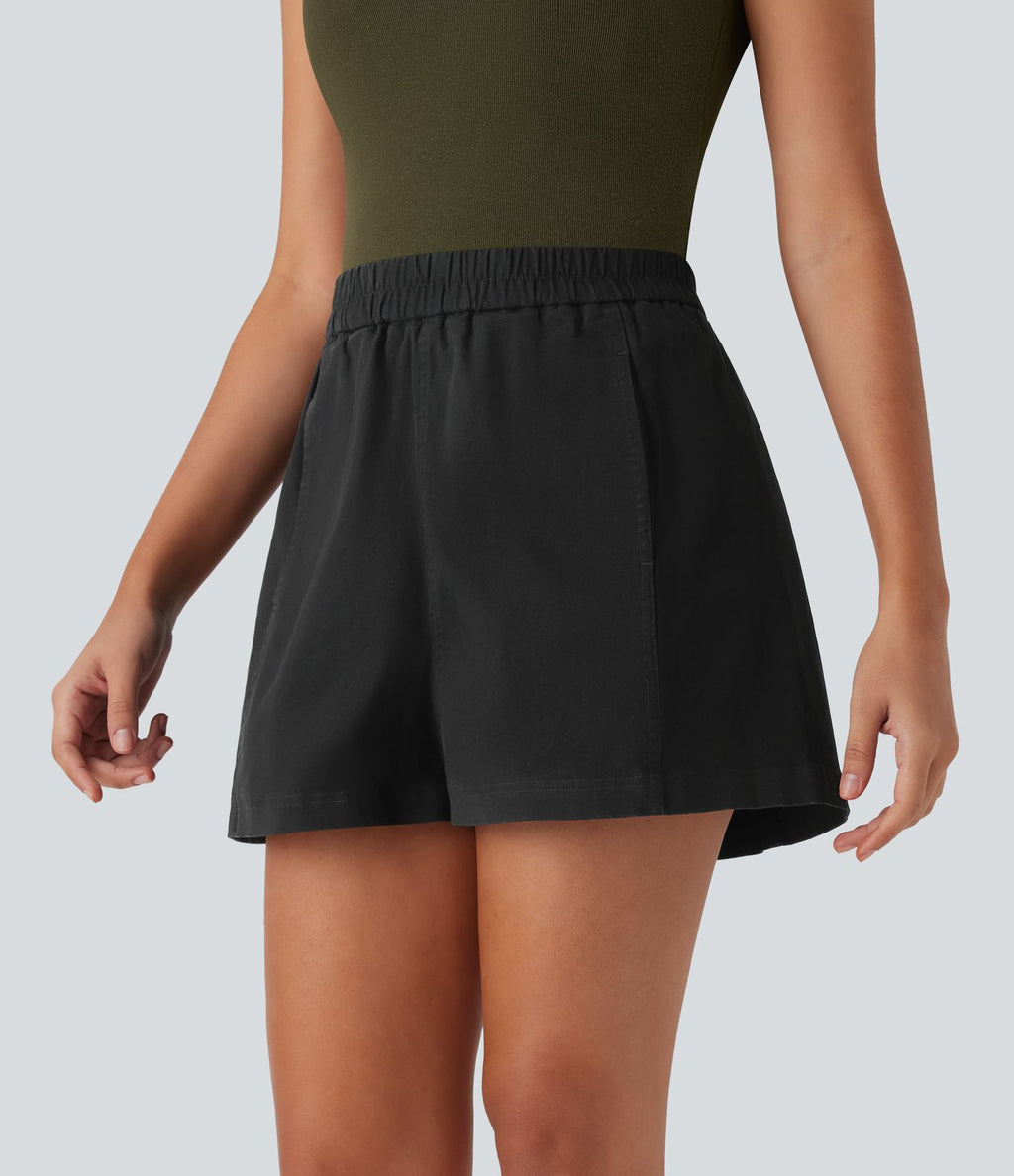 Short en coton délavé taille haute avec poches latérales