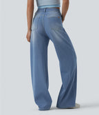 Jean Halara Flex™ délavé décontracté, taille haute coupe jambe large avec poches