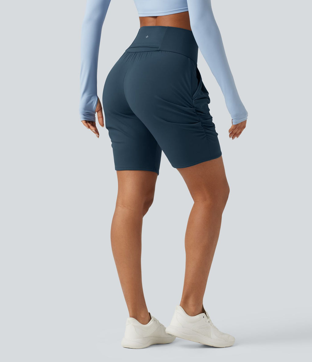 Short de yoga SoftlyZero™ Airy 18cm effet frais InstantCool taille haute froncé avec poches