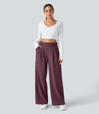 Pantalon Tailleur Large Fluide Halara Flex™ Gaufré Taille Haute Poches Latérales