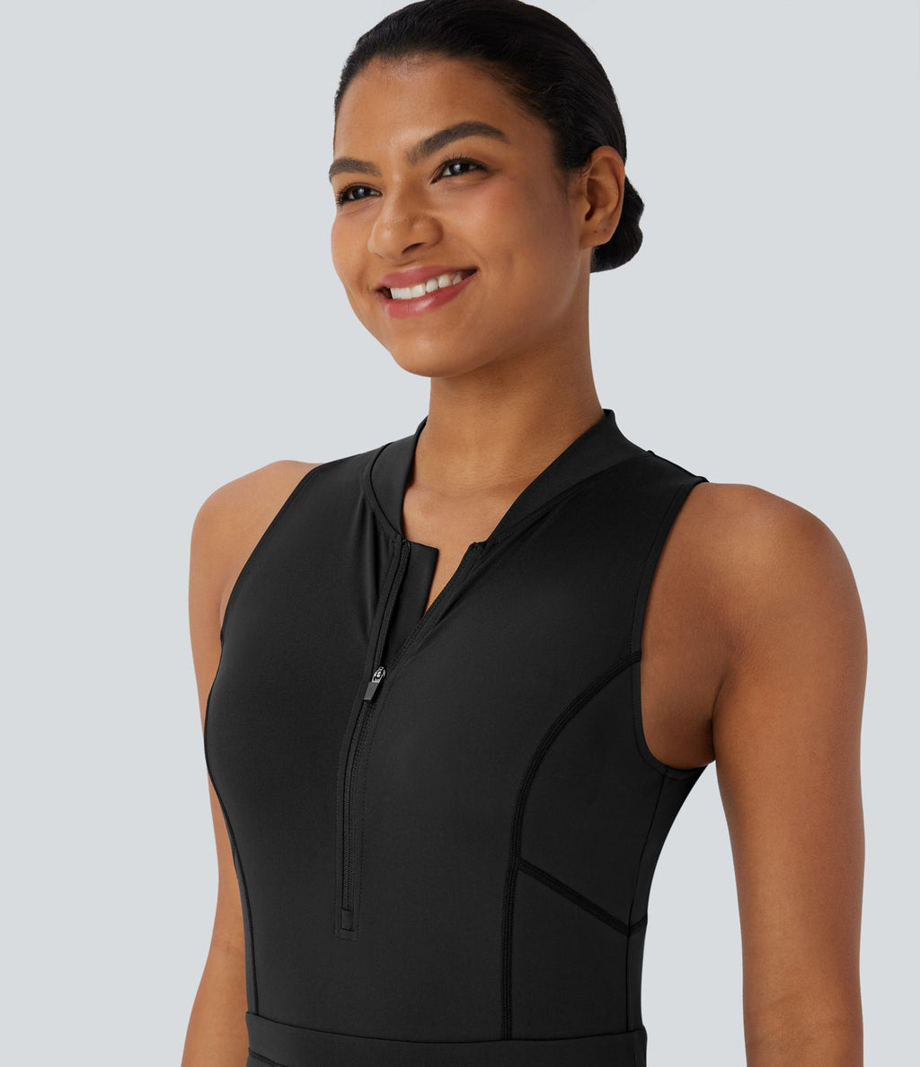Robe active de golf mini 2-en-1 Softlyzero™ QuickDry à col baseball, demi-zip, sans manches, cordon de serrage et poches multiples - Poche pour tee de golf