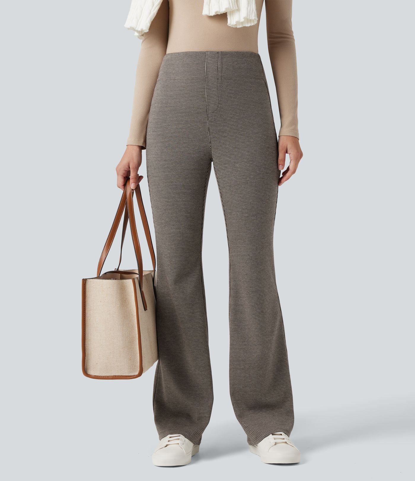 Halara Flex™ Pantalon tailleur évasé pied-de-poule taille haute avec poches