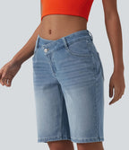 Halara Flex™ Short casual en jean asymétrique taille basse avec poches