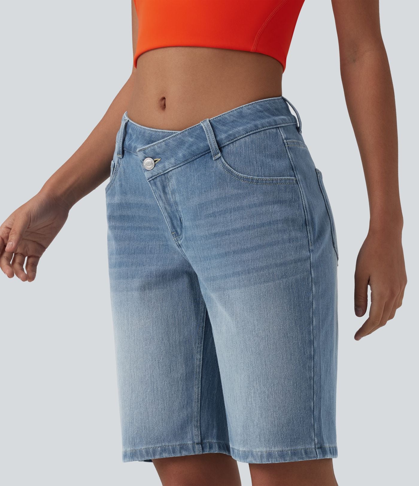 Halara Flex™ Short casual en jean asymétrique taille basse avec poches