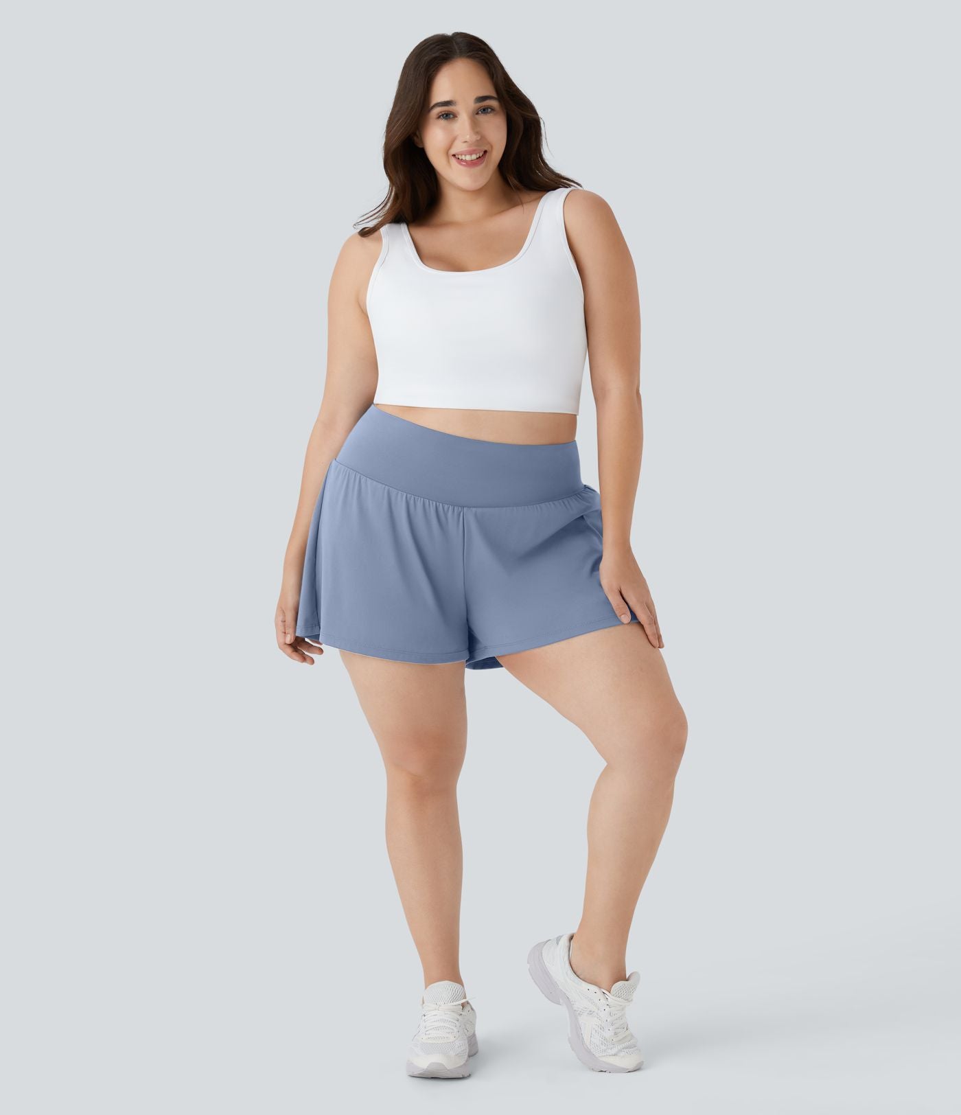 Short Yoga 10cm Plus Longue Taille Ultra Haute 2 en 1 Poche Arrière Poche Cachée Latérale Grande Taille