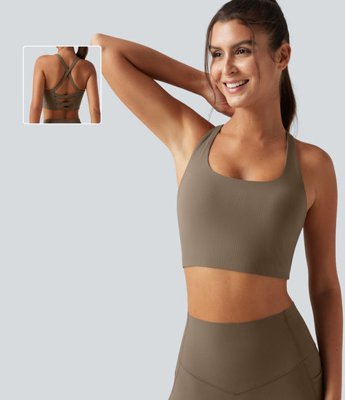Brassière running Halara UltraSculpt™ côtelée à maintien léger avec coussinets amovibles